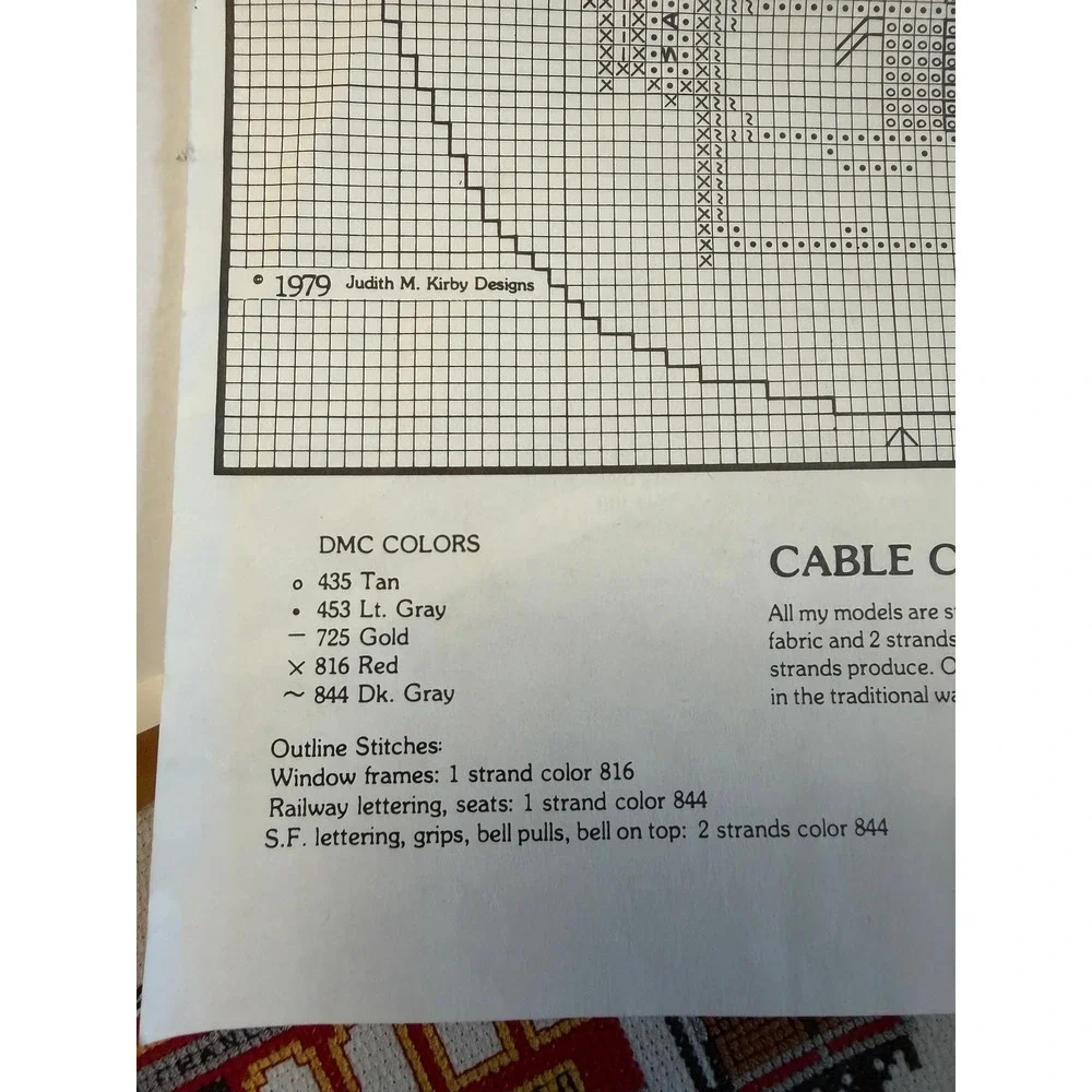 VTG Judith M Kirby Cable Car Cross Stitch Pattern Red San Francisco Partial